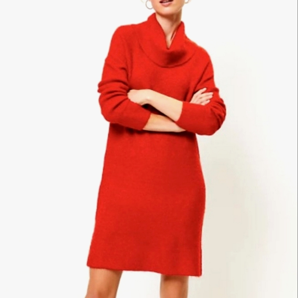 🎄 LOFT | Red Cowl Neck Sweater Dress - NWT | Size XS